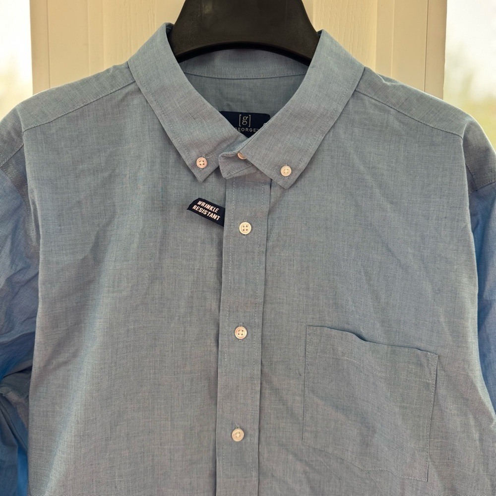 George Men’s Blue Long Sleeve Poplin Shirt Wrinkle Resistant Size Large 42-44 - Picture 3 of 8